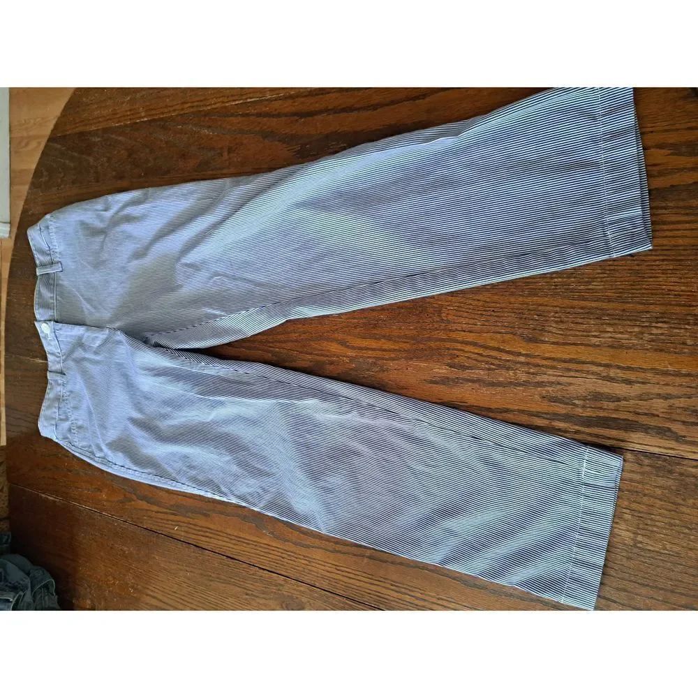 6P Talbots Petite Blue White Striped Pants with Pockets and Belt Loops Mid Rise